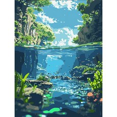 DIY 유화그리기 세트 중형 대형 캔버스 붓 물감 포함 30X40cm 40X50cm, 1세트, 계곡 30X40