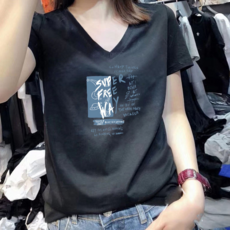 女款V領短袖純棉T恤 寬鬆顯瘦上衣