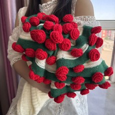 手工毛線diy花束毯子材料包鉤織鈴蘭玫瑰毯子變花束創意禮物, 【材料包】乳白+大紅花束毯子【40*40】:如圖, 1個