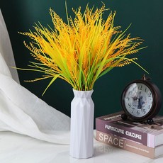 仿真麥穗35公分單束仿真稻谷仿真水稻仿真麥子假花塑料花拍攝道具客廳裝飾插花素材裝飾, 5支（含灰色塑料瓶）, 1個