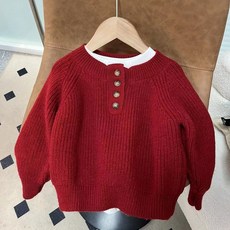 嘟嘟家 兒童毛衣 秋冬款紅色圓領韓版小童長袖打底女童針織衫時尚上衣
