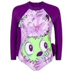 Hulaha 사이즈 2-9세 여아용 원피스 수영복 아동용 긴소매 지퍼 UP 업F 래쉬가드 수영복 다크 퍼플 170833