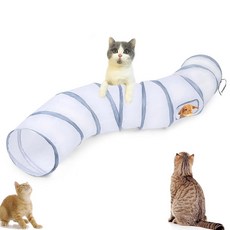 실내 고양이를 위한 양방향 터널 페럿 고양이 DEOFUN 접이식 강아지를 토끼 공이 있는, S 2 Way White Gray