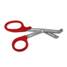 HTI 외상 가위 7.25" 다목적 스테인리스 스틸 구급대원 응급실 간호사 응급구조사 야외 캠핑 구조 도구용 톱니날(주황색 손잡이)이 있는 응급구조사, Red Handle