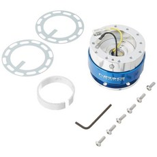 NRG Innovations NRG-SRK-100BL 레이스 스티어링 휠 퀵 릴리즈 어댑터 블루 바디 실버 링 6홀, 실버/블루, 1개