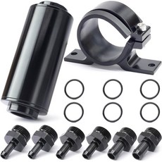 가솔린 E85용 고무 연료 과 호환되는 YUXIVCNE 100 마이크론 인 필터 12인치 38인치 516인치 바브 피팅 어댑터 및 범용 50 브래킷 클램프 알루미늄 블랙