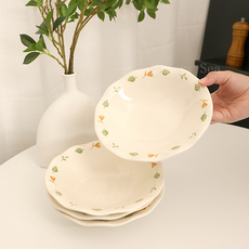 Starry Sea 도라지꽃 러플 파스타 접시세트 4p 예쁜 샐러드접시, 1세트, 화이트