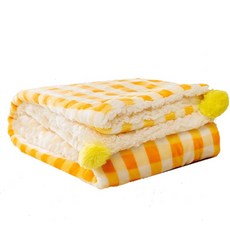 寵物格子造型毛球坐墊 柔軟舒適寵物墊 輕巧便攜, 奶油黃, 1個