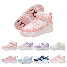 PHTEER 하이탑 롤러슈즈 바퀴달린 운동화 롤러스케이트 4륜 F09, 핑크색, 1개