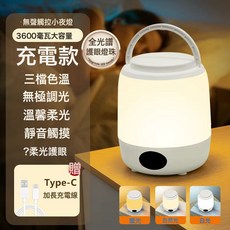 充電led小夜燈臥室暖光露營氛圍燈嬰兒餵奶護眼led牀頭燈睡眠燈, 充電觸摸款【XH3600充插兩用+可調光調色+手提夜燈】:送Type-c數據線