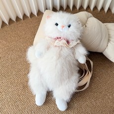 可愛仿真貓毛絨玩偶雙肩包公仔軟萌貼心動物系列玩偶娃娃生日禮物, 1個, 白色:50cm