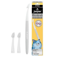 제스퍼 Jasper Microbrush 수의사 승인 고양이 칫솔 및 소형견용 부드러운 칫솔모 칫솔 키트 교체 가능한 헤드 2개가 있는 미끄럼 방지 손잡이 치약과 함께 사용, 그레이 2팩, 그레이 2팩