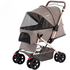 【KIDS PARK】折疊式寵物推車 - Amazon熱銷Ingborsa貓狗犬外出推車/一鍵煞車/可折疊, 咖色, 1組