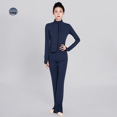 피겨연습복 스케이트 트레이닝 여성 스케이팅 훈련복, 1개, 진파랑 [상의 + 바지 세트]