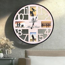 150631 GUDSK 사진 프레임이 있는 대형 벽시계 콜라주 데코 무소음 소박한 농가 배터리 작동 오버사이즈 거실 가정 주방용 61cm(24인치)