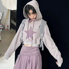 2022 봄 가을 스웨트셔츠 Y2k 드로우 스트링 스타 그래픽 크롭 후드 스트리트웨어 패션 하라주쿠 펑크 고딕 탑