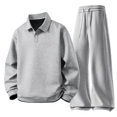 男士休閒翻領衛衣長褲套裝 春秋薄款 純色百搭