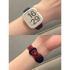애플워치밴드 풀세트 1+1] 투톤 실리콘 밴드+초슬림 케이스 / 5컬러 / 40&41mm+44&45mm 호환 땀방지+미끄럼방지 초슬림 실리콘 도파민 컬러 걸리시 스타일, 애플워치 8 / 7(41mm), 화이트 케이스[네이비+와인]