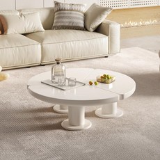 奶油風圓形茶几 100x36cm, 白色, 1件