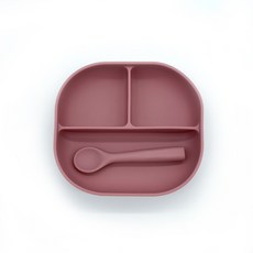 嬰兒硅膠餐盤寶寶學吃飯用吸盤碗 小孩分格餐盤帶吸盤兒童餐具, 1個, 茄紅色