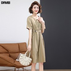 DFMEI 모던한 라운드 허리 조임 슬림 캐주얼 원피스