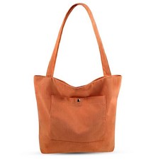 코듀로이 여성용 토트백 대형 숄더백 지퍼와 포켓 포함 직장 여행 쇼핑용. 브라운. 150457