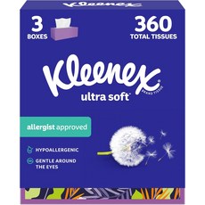 크리넥스 울트라 소프트 페이셜 티슈 플랫 박스 3개 박스당 20 3겹총 360개 포장은 다양, White, 2_120 Count (Pack of
