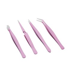 핑크 스테인리스 스틸 핀셋 4개 세트 속눈썹 연장 네일 아트 공예 전자 수리 DIY 프로젝트 정밀 커브 스트레이트 팁 277762, 핑크 스테인리스 스틸 핀셋 4개 세트 - 속눈썹 연장,