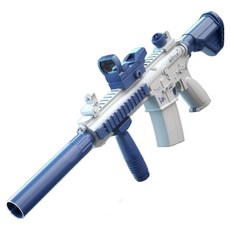 【BSMI檢驗合格】M416電動水槍 兒童玩具水槍 電動連發水槍 自動水槍 可充電大容量抽拉式水槍, 1個, 【科技藍 -１電１充】M416