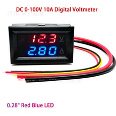 100V 10A 디지털 전류계 전류 검출기 LED 패널 측정기 파란색 빨간색 전압계 28 듀얼 디스플레이 전압, 10A-red-blue, 1개