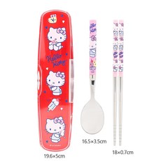 韓國 lilfant 凱蒂貓304不鏽鋼兒童餐具組： 多款選擇, 1個, 圓筷湯匙小盒組, 紅色, 學習筷、湯匙、叉子、水杯