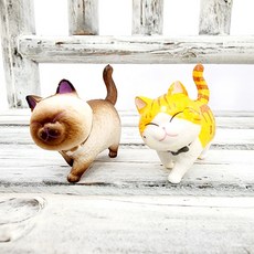 에덴플랜트 고양이 피규어 화분장식 2개 (치즈태비 샴고양이) 미니어쳐