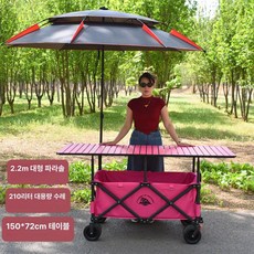 플리마켓 매대 대형 야외캠핑 트레일러 노점 웨건 수레, 기본 모델명/품번, 1개, 28. 핑크 웨건 150x72 핑크 테이블  우산세트