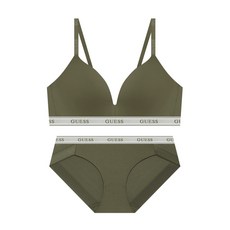 GUESS UNDERWEAR 라이트 글램 노와이어 브라 팬티 세트 - 카키