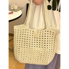 台灣熱銷 毛線鉤針華夫格子包編織diy材料包夏日鏤空包網兜包自製大容量包, 米色【材料包】, 1個