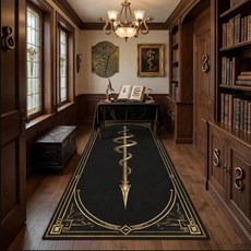 러너 러그 블랙 골드 주방 복도 바닥 매트 빈티지 프린트 논슬립 세탁 롱 카펫 거실용