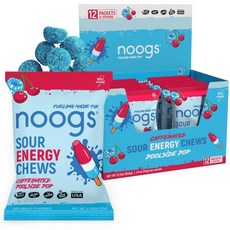Noogs Sour Energy Chews 풀사이드 팝 카페인 전해질 에너지 젤리 녹차 카페인 50mg 아이스 캔디 맛 러닝 젤 대체품 비건 및 글루텐 프리 12팩, Noogs Sour Energy Chews, 카페인 풀