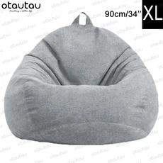 OTAUTAU 콩 가방 의자 박제 거대한 콩 주머니 소파 침대 두꺼운 리넨 몰려 들고 Pouf 오토만 좌석 퍼프 라운지 가구, [20] XL-grey