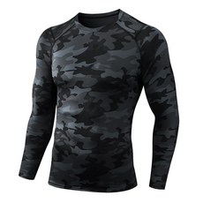 남성용 압박 긴소매 셔츠 쿨 드라이 스포츠 운동 속옷 운동용 베이스레이어 러닝 상의 1/2팩 2개 플루오+블랙 180131, #1카모 블랙