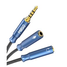 3.5mm 변환 어댑터 케이블 MillSO 이어폰 마이크 분배 Y 잭 커넥터 3극 암 x2-4극 남성 헤드셋 스플리터 오, 02 블루