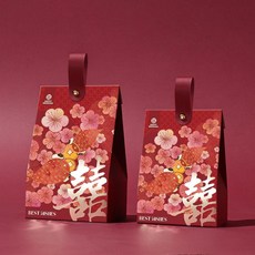 結婚喜糖盒 豎款燙金 婚禮喜糖禮盒 空盒, 1個, 豎款燙金-大紅手提-錦上添花,小號 30個裝