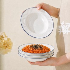 WHH 도자기 대형 파스타 볼 심플 예쁜 접시 세트, 4개, 화이트 4개, 화이트