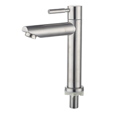 304不鏽鋼單冷水龍頭，輕型直嘴設計，拉絲霧黑表面，DIY簡易安裝，廚房浴室適用, 1個