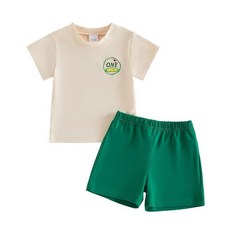 Mlpeerw 남자 아기 첫 생일 골프 의상 반소매 홀 인 원 티셔츠 상의 반바지 유아 2피스 세트 여름 옷 그린 12-18개월107470
