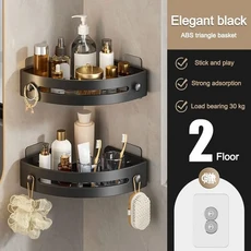 욕실 코너 삼각형 선반 벽걸이 수납 샴푸 홀더 화장품 랙 철제 샤워 배수구, 01 black 2pcs, 1개