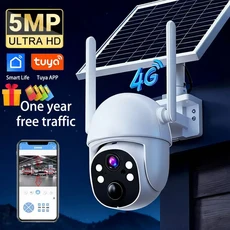 투야 스마트 라이프 홈 4G SIM 1년 데이터 5MP 감시 보안 카메라 태양광 PTZ 양방향 오디오 PIR, 01 Cam No SD Card