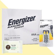 에너자이저 알카라인건전지 AAA(LR09 BP2) 2개입 20개(+휴대용 물티슈 1개), 01 에너자이저알카라인건전지AAA2개입 20개