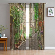 속커튼 차르르 레이스 쉬폰커텐 거실용 이탈리아 아치 건축 꽃 거리 얇은 명주 그물 쉬어 보일 주방 침실