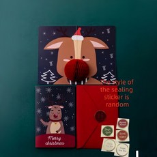 2개 세트 3D 팝업 크리스마스 카드 세트 봉투 스탬프 스티커 산타 생일 간단한 축복, 2Pcs Type D