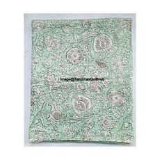 그린 핸드블록 플로럴 프린트 수제 코튼 칸타 퀼팅 보호 침구 담요 히피 퀸/킹 사이즈 보헤미안 블록 퀼트(90X108인치(더블/퀸)), 90X108 인치(더블/퀸)